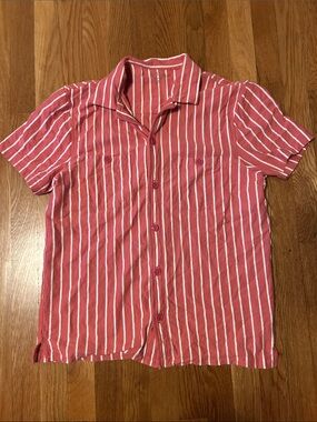 J. Crew Short-Sleeve Red and White Striped Button-Up Shirt
